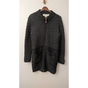 Vtg Aran Mor Womens Wool Cardigan Coat M Celtic Zip Cable Knit Fisherman Irish